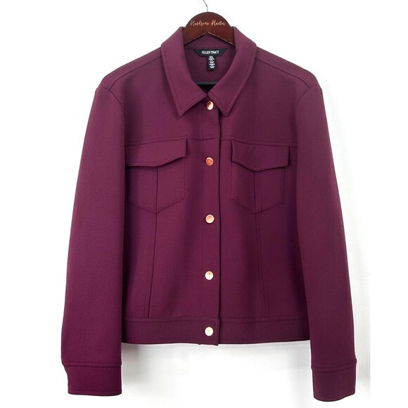 Ellen Tracy Women Jacket Maroon Poly Blend Button Up Collar Blazer Sz XL 1095E4 - Picture 1 of 12
